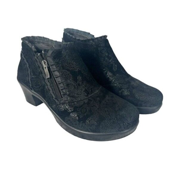Alegria Hannah Black Beauty Boots Booties Women's Sz 39 US 8.5 Leather Paisley - Picture 1 of 11